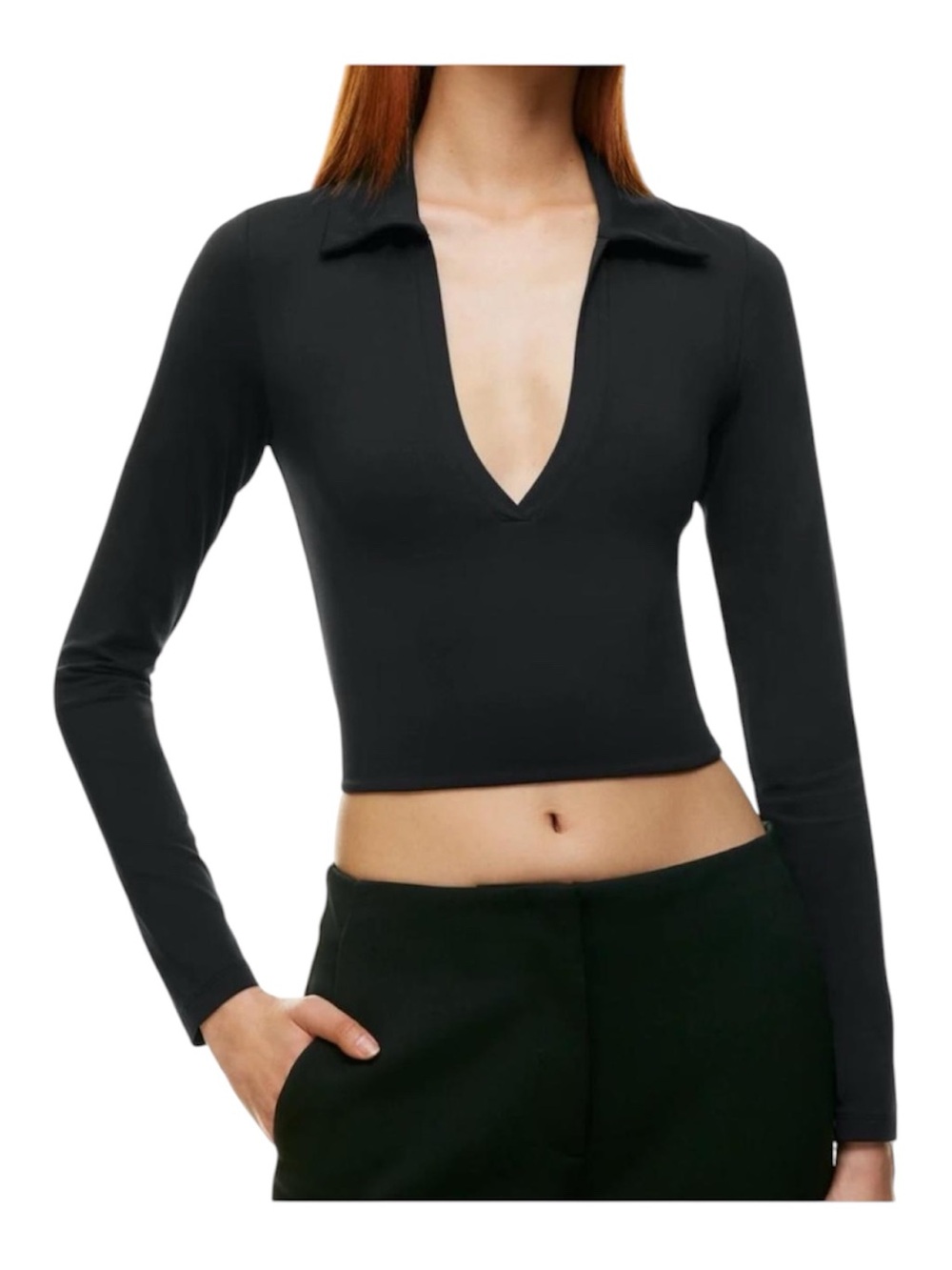 Babaton Aritzia Contour Polo Longsleeve Top Black Size Medium